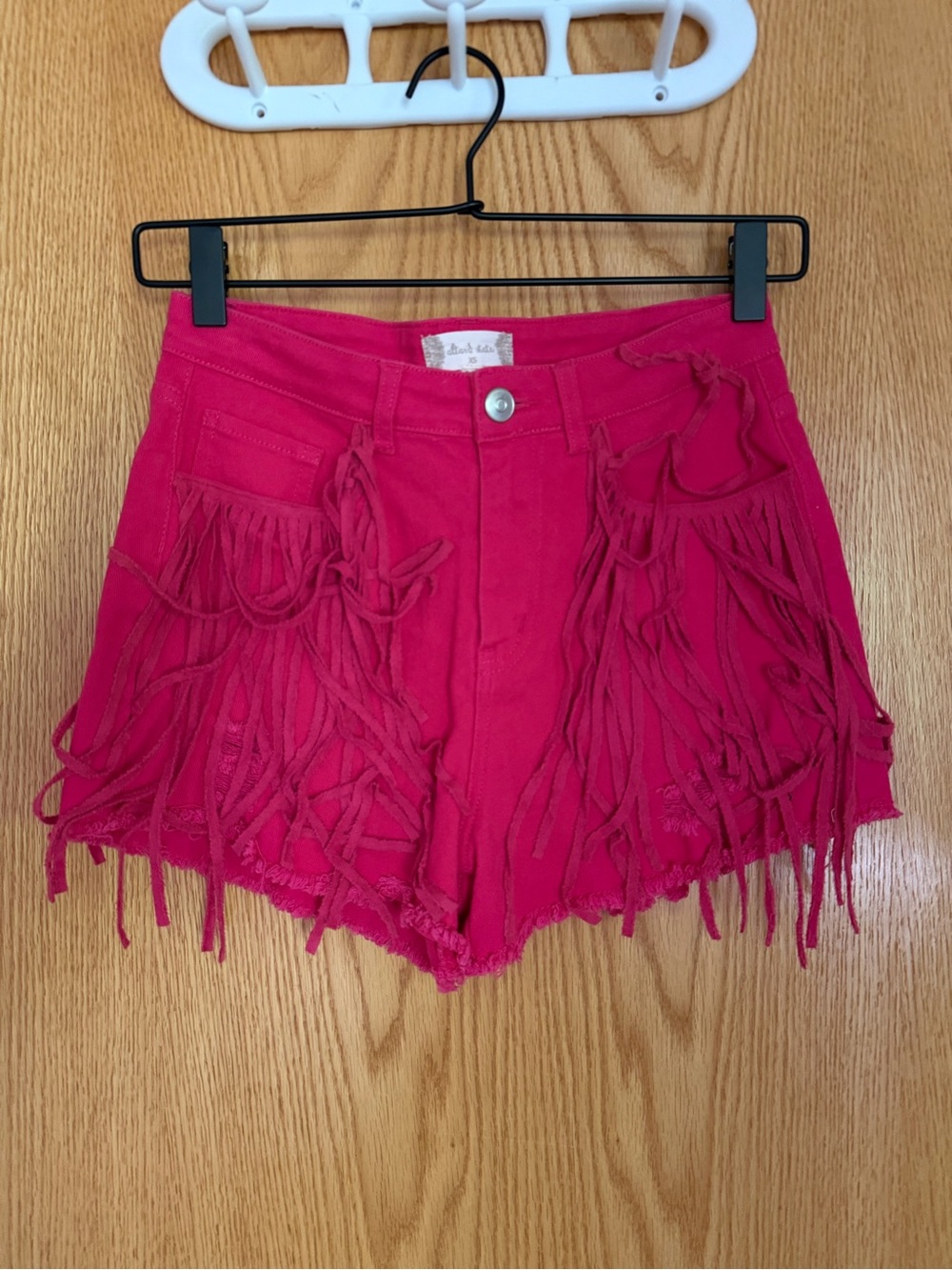 Altar'd State Hot Pink Fringe High-Rise Jean Shorts - Picture 3 of 7
